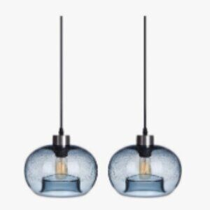 Set of 2 Seeded Glass Pendant Light Globes in Blue